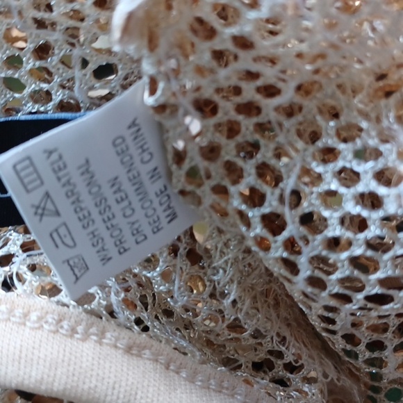 Zaful Gold Sequin crop top, Sheer, Mesh, Sz 8, 21" PTP, 14" L - Picture 6 of 6